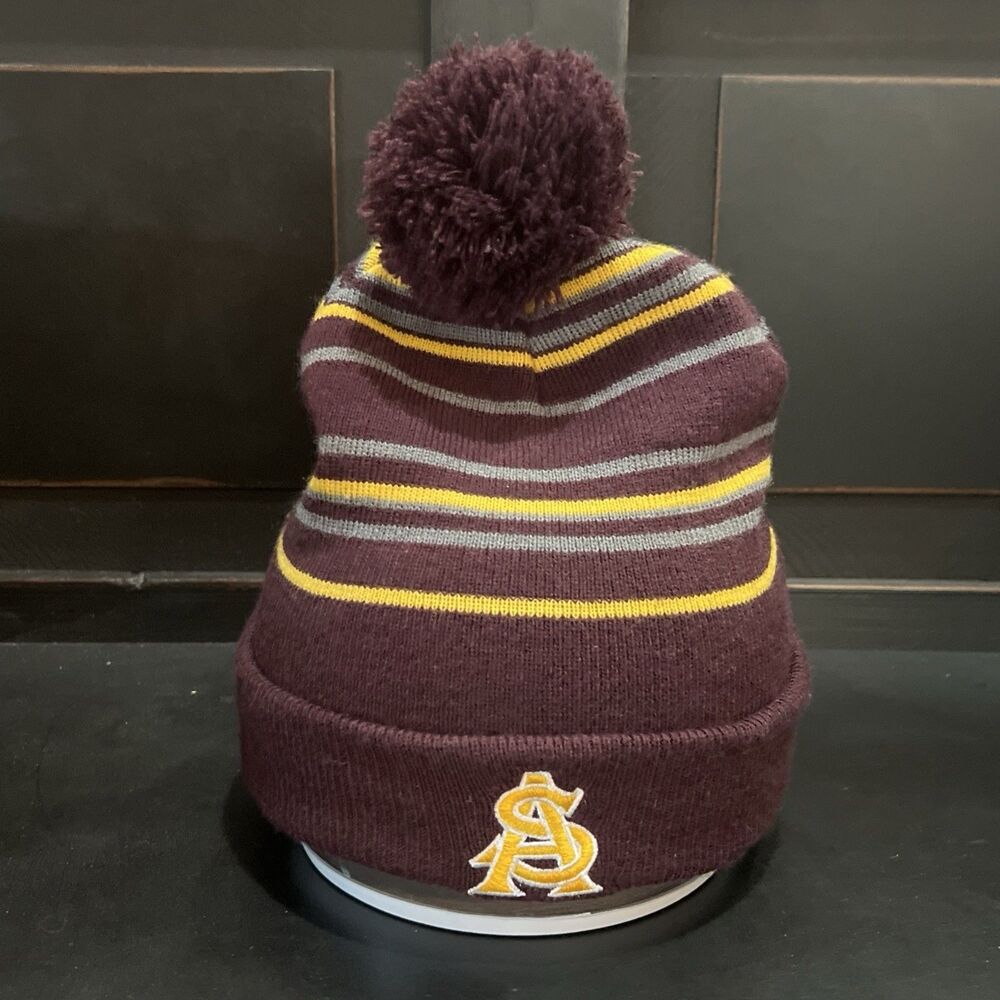 Captivating ASU Arizona State Sun Devils Pom Beanie Striped One Size FIts All